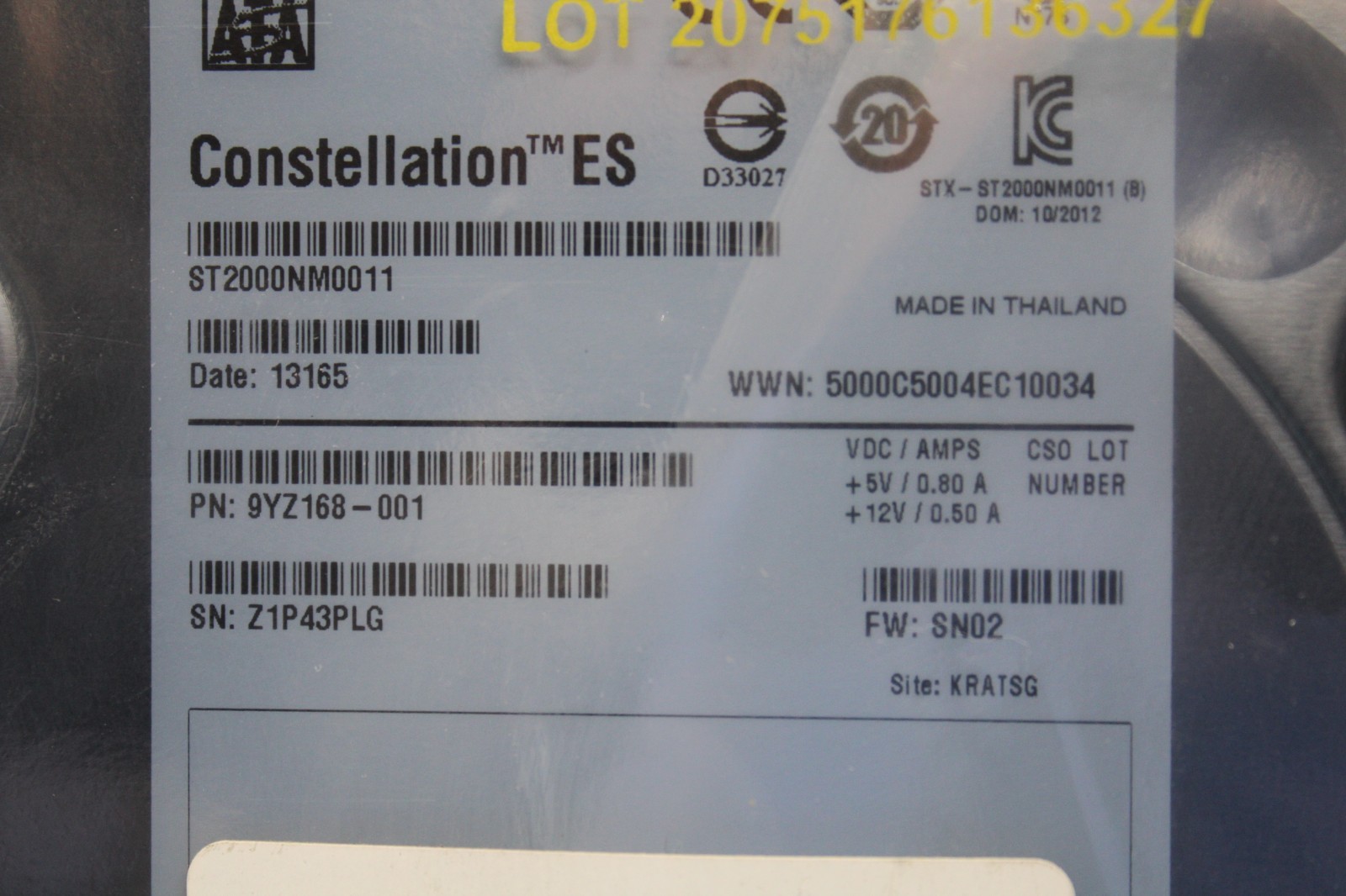 Seagate Constellation ES ST2000NM0011 2TB 3.5″ SATA 6.0Gb/s Enterprise HDD T9-A2