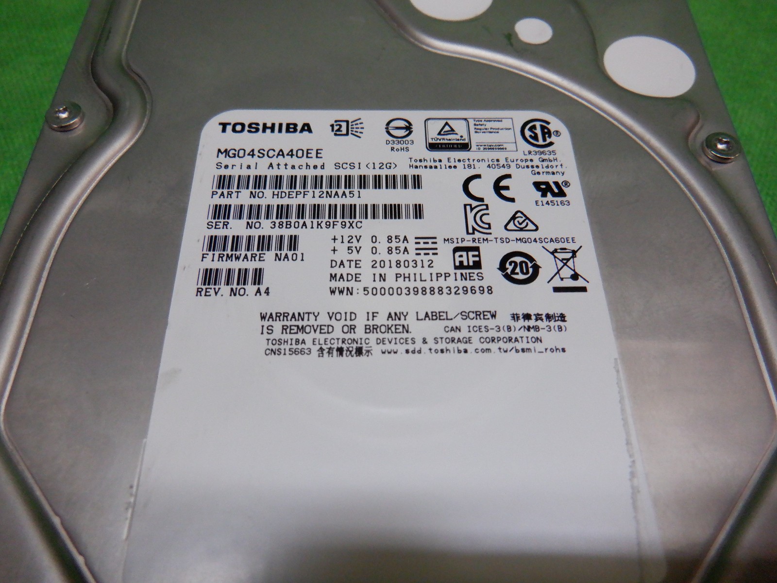 Toshiba HDEPF12NAA51 3.5″ 4TB SAS 12.0 Gb/s 7200RPM Enterprise 83% LIFE REMAIN