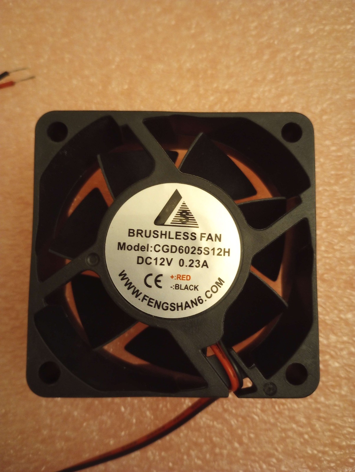 60x60x25 Cooling Fan 12V DC 0.23A 2.76Watt 2 wire leads 4500RPM 24CFM 35.5 DB