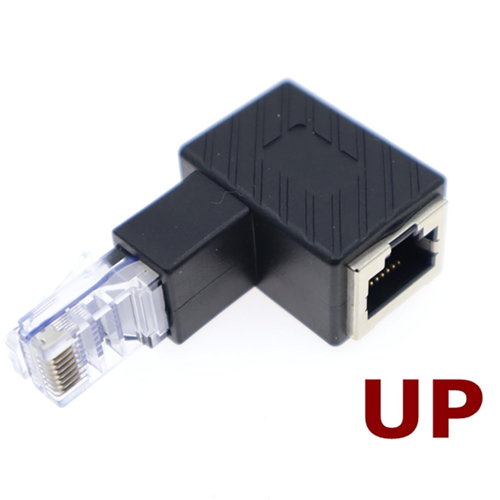 1Pc 90° Up RJ45 Cat 5e Male to Female Lan Ethernet Network Extension Adapter