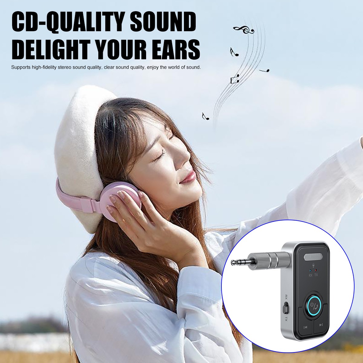 Wireless Bluetooth 5.3 Transmitter Receiver 2-in-1 Adapter Audio 3.5mm Jack Aux^