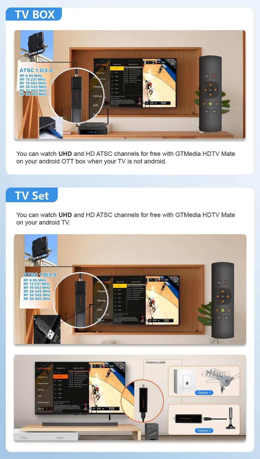 4K ATSC 3.0/1.0 QAM-B TV Tuner Stick over-the-air OTA Signal Meter DVR Record
