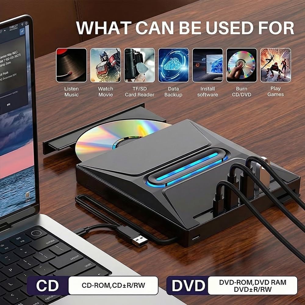 7 in 1 External USB 3.0 DVD CD RW Writer Drive Burner Reader Player For Laptop