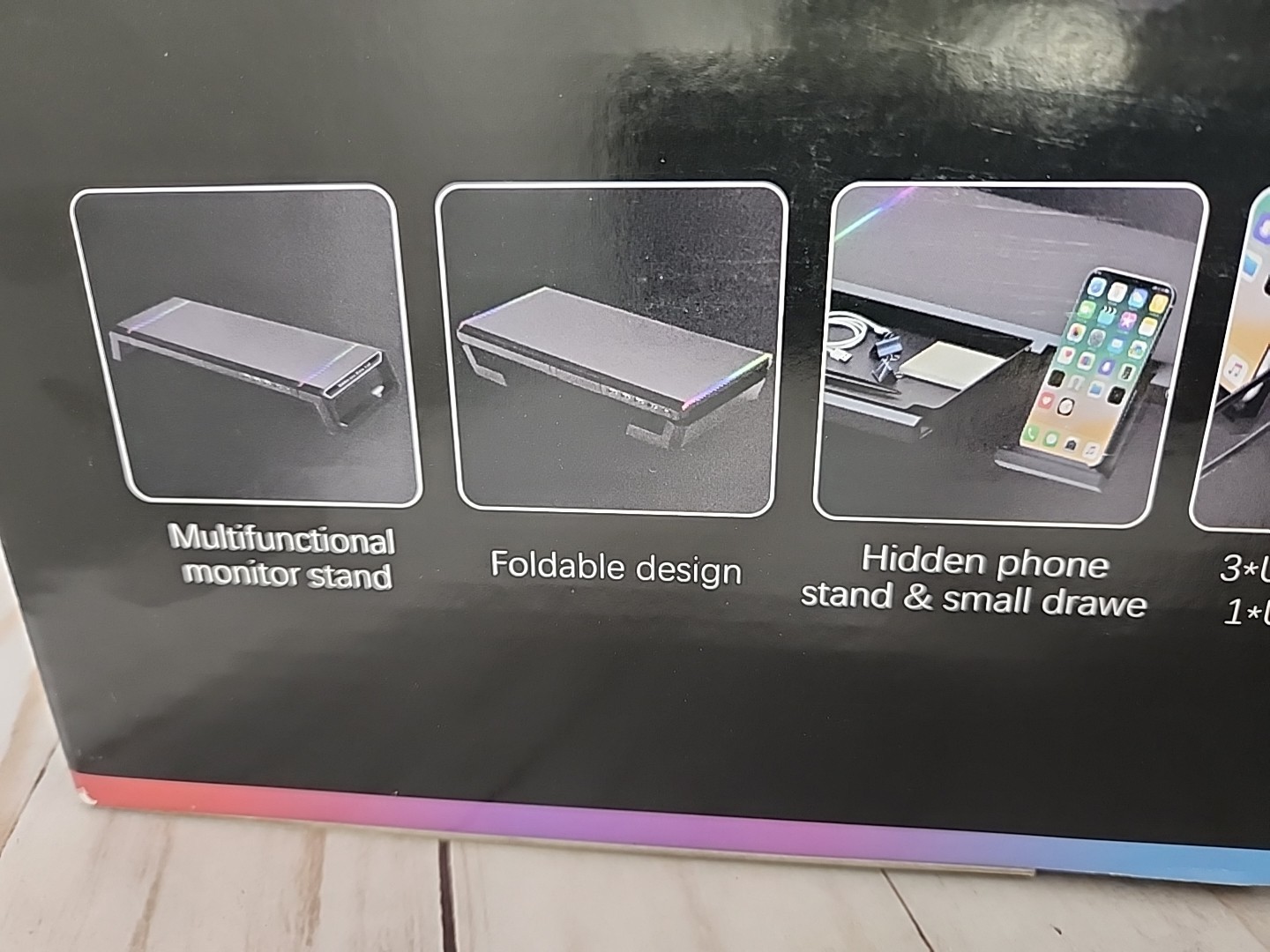 Kyolly Monitor Stand For Desk Gaming Monitor Riser RGB Light Foldable