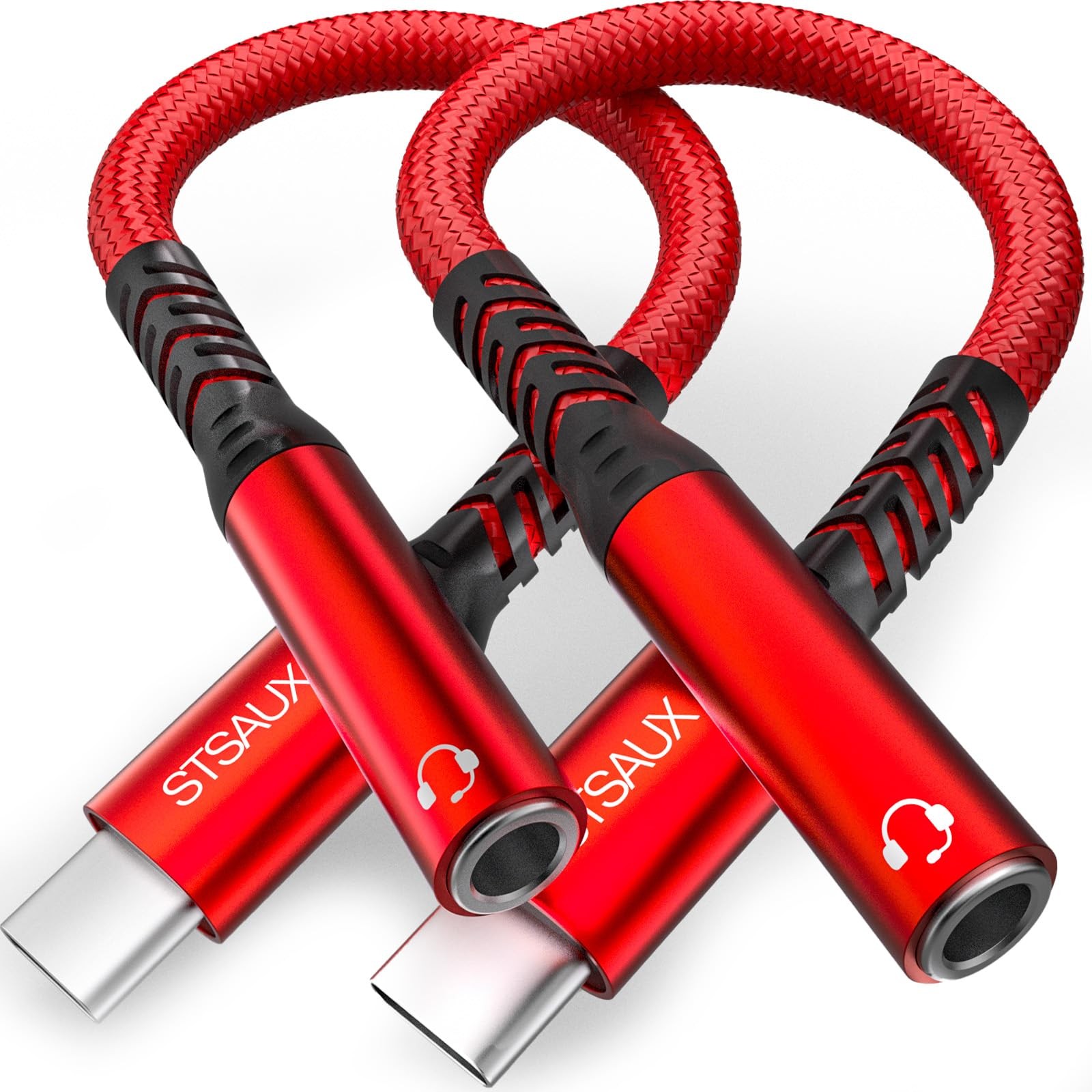 USB C to 3.5mm Headphone Jack Adapter (2-Pack) for iPhone 16/16 Pro/15/15 red