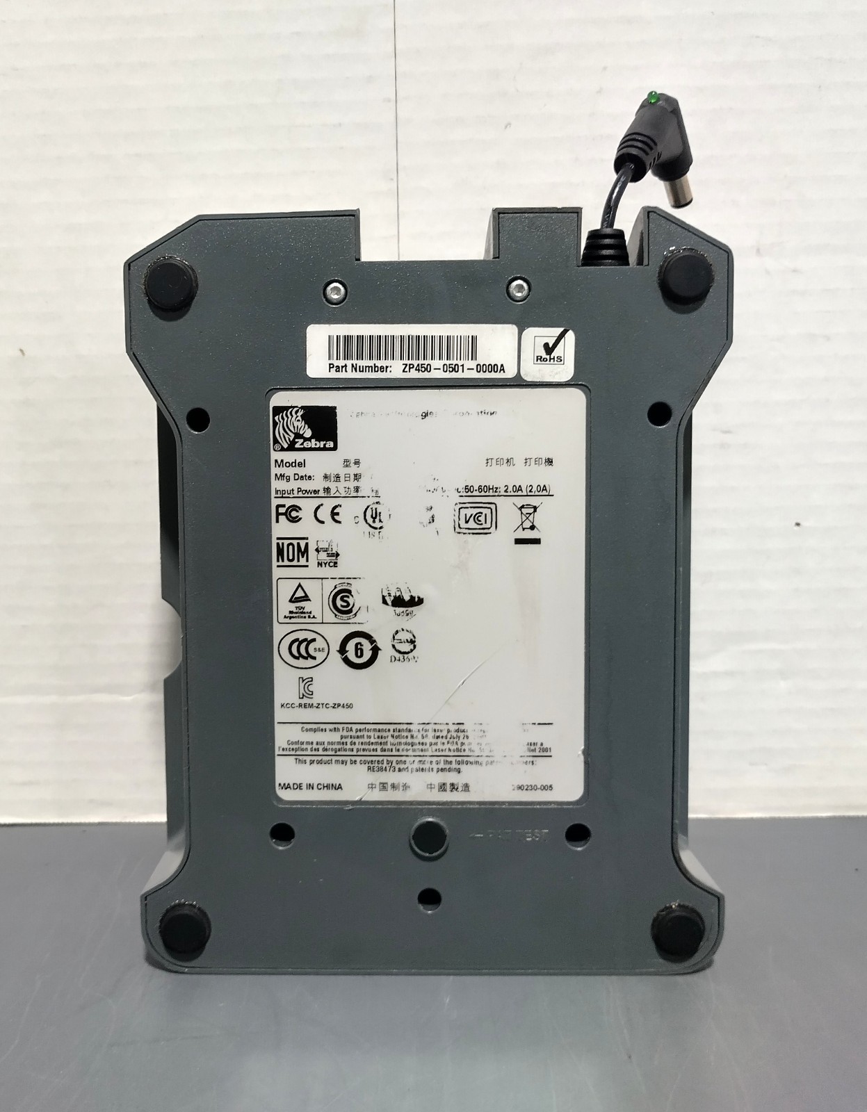 Zebra ZP450-0501-0000A ZP 450 24Vdc 2,5A 100-240Vac: 50+60Hz: 2.0A Power Supply