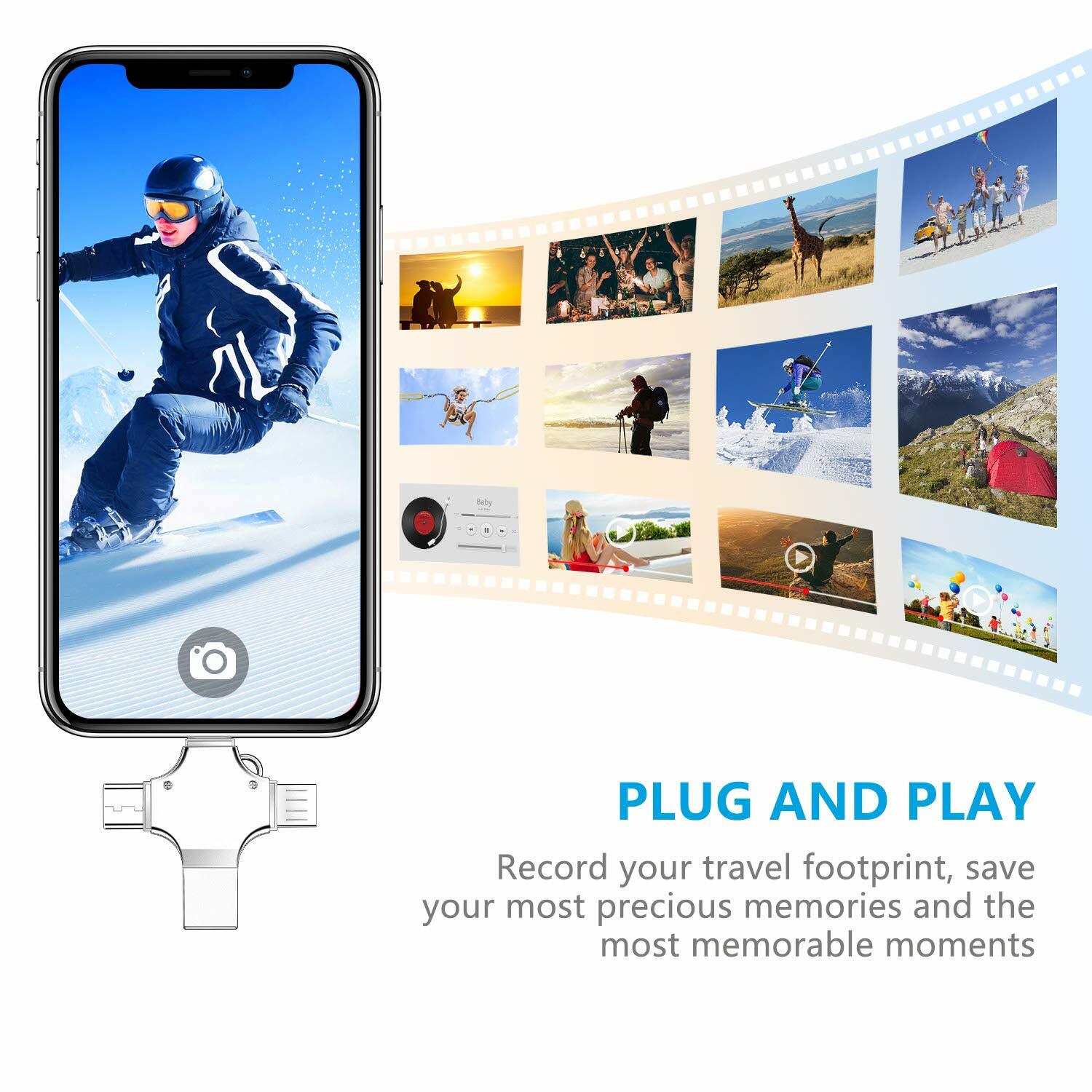 USB 3.0 Flash Drive 128GB Type C Memory Photo Stick for iPhone Android iPad Lot