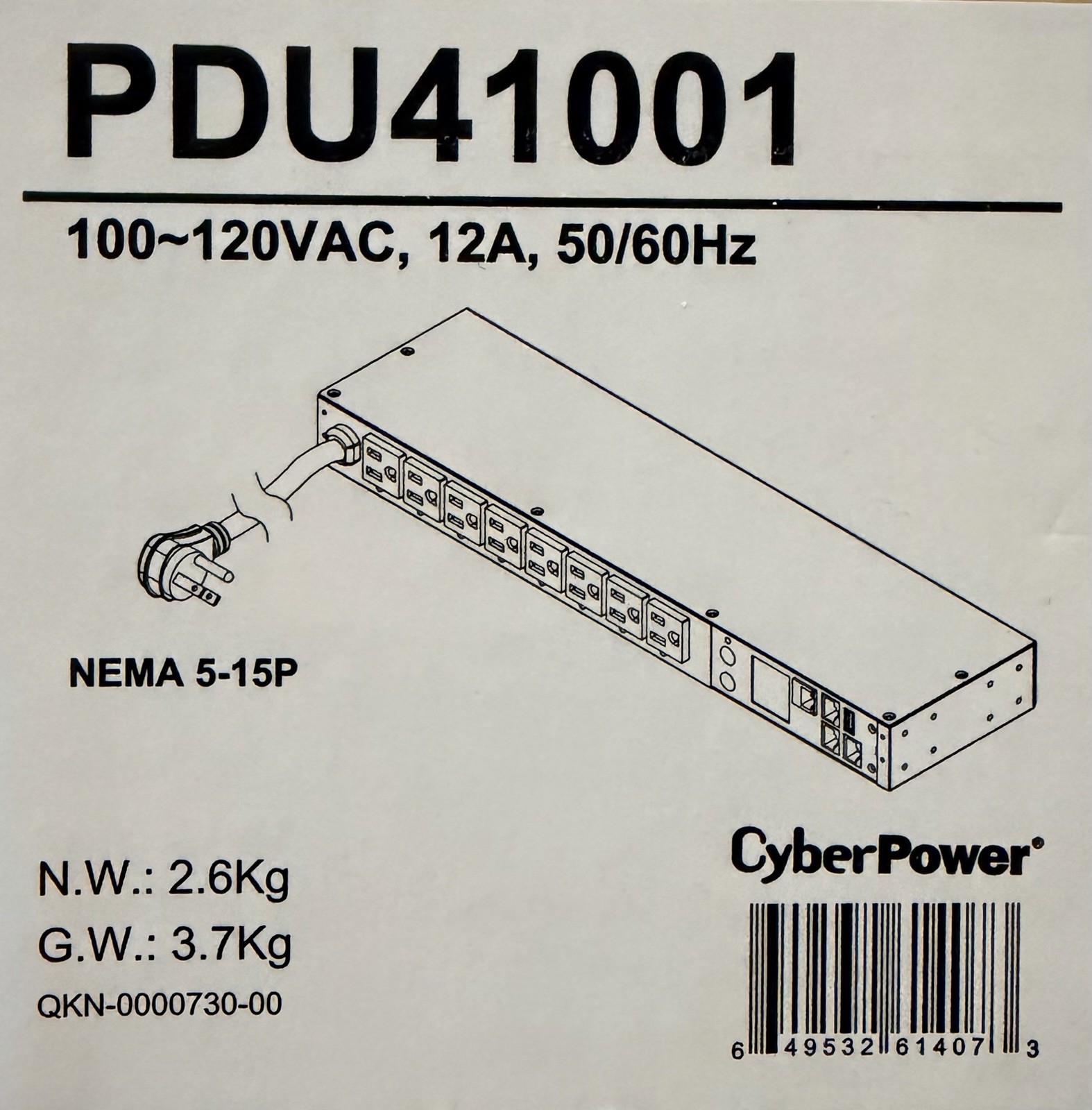 Cyberpower PDU41001 Rackmount Switched 8-outlet 120V 15A PDU Nema 5-15P