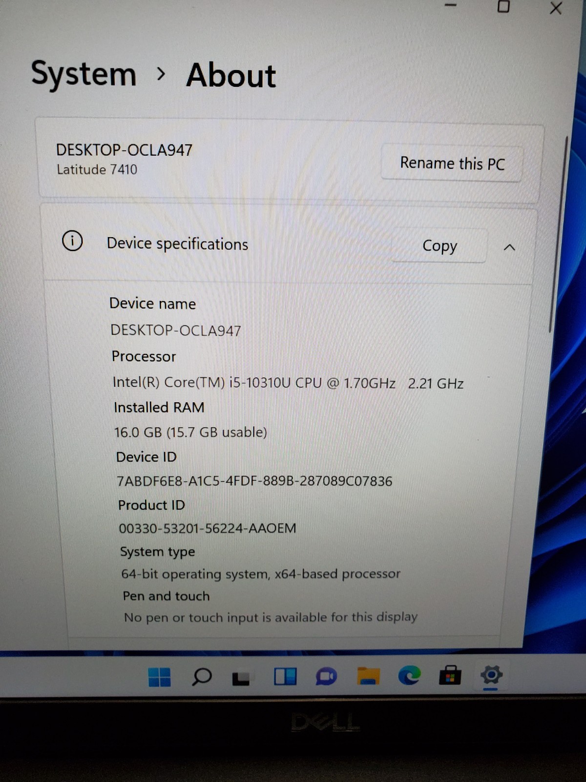 Dell Latitude 7410 14″ Laptop i5-10310U 1.7GHz 16GB RAM 256GB SSD Win11 #69