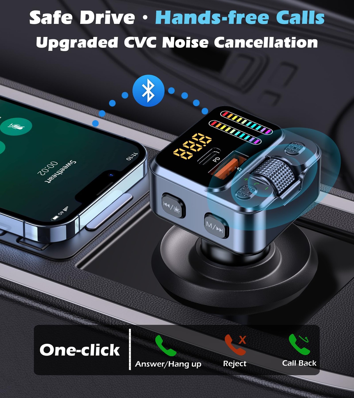 Bluetooth 5.3 Car Adapter with FM Transmitter 42W PD Fast Charging, Wireless…