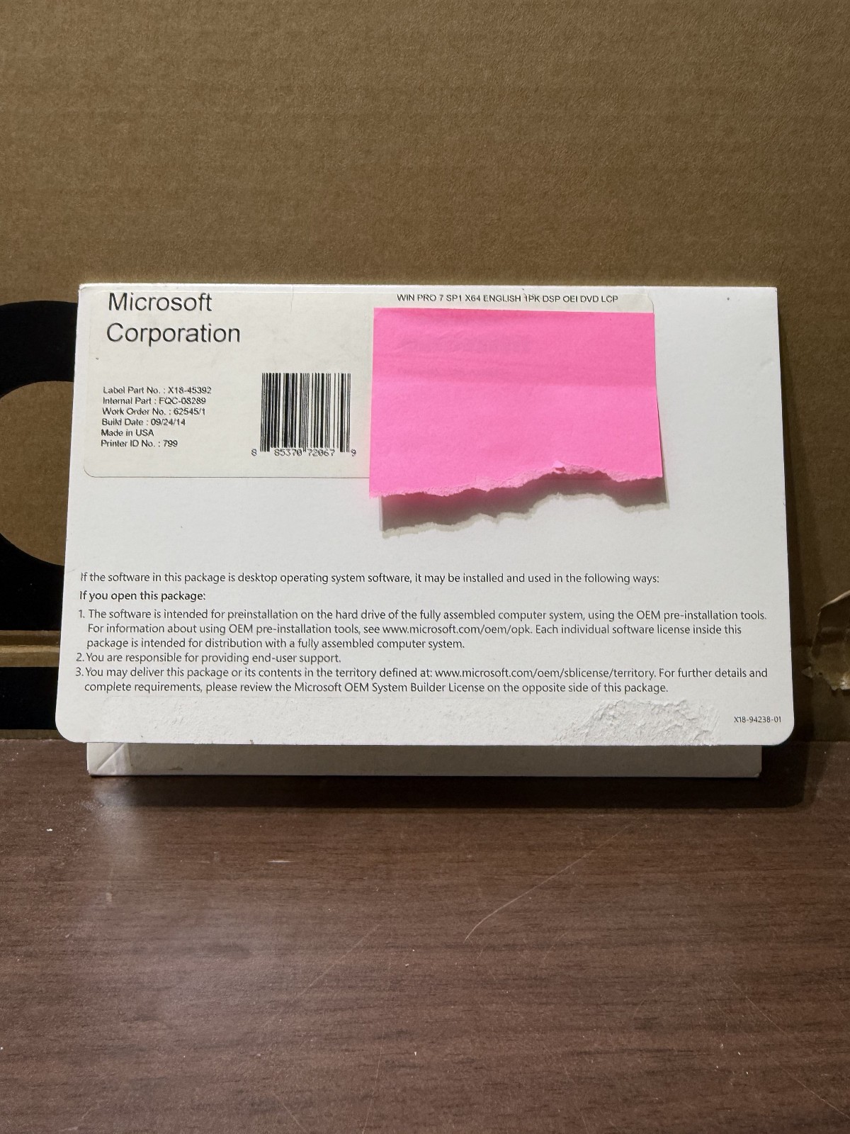 Windows 7 Pro OEM 32 bit Eng Intl 1PK DSP OEI DVD
