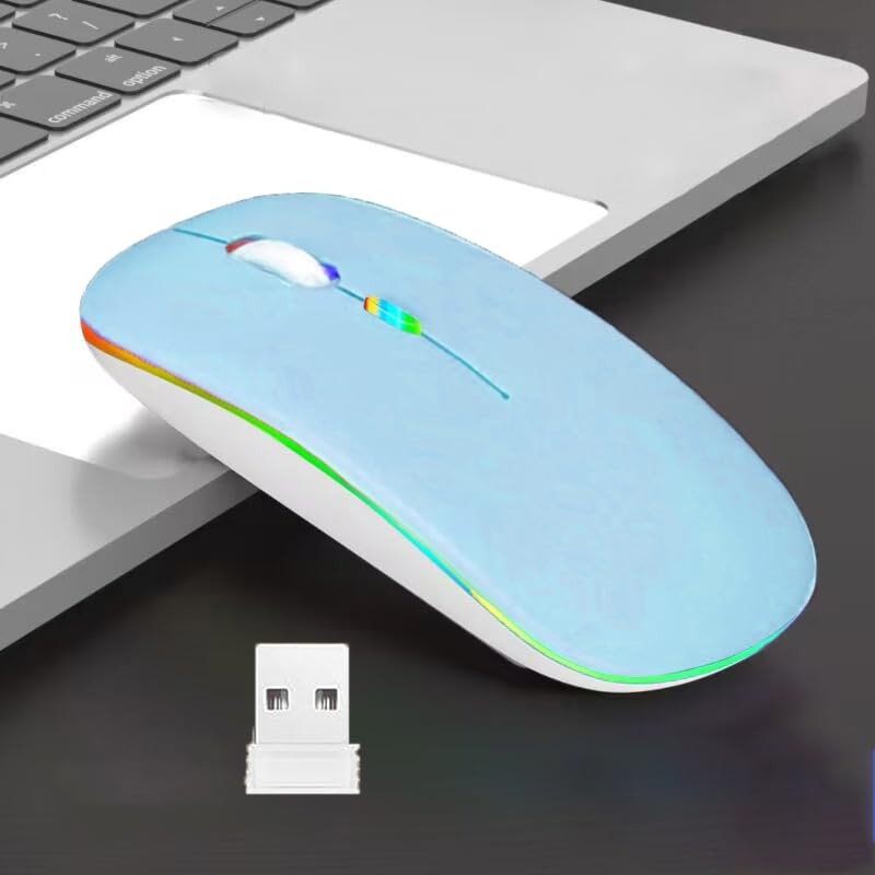 Wireless Bluetooth Mouse,LED Dual Mode Rechargeable Silent Slim Laptop Mouse,…