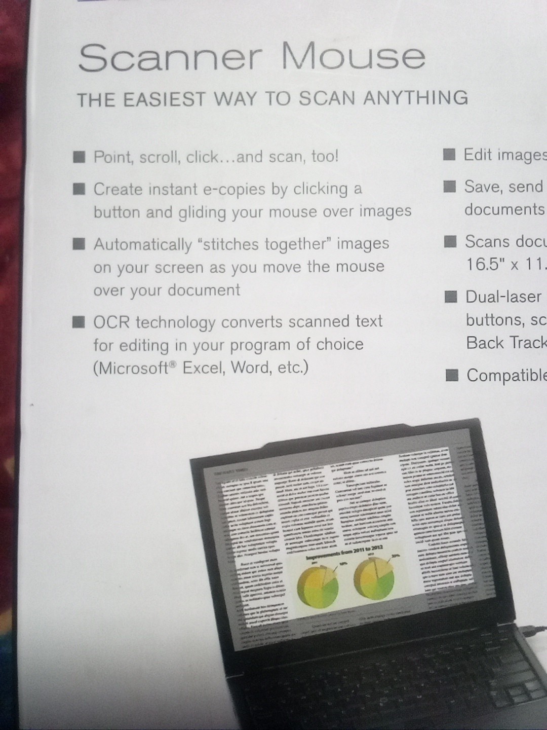 Brookstone Scanner Mouse Handheld USB OCR 320 DPI 16.5×11.7in Document Scanner
