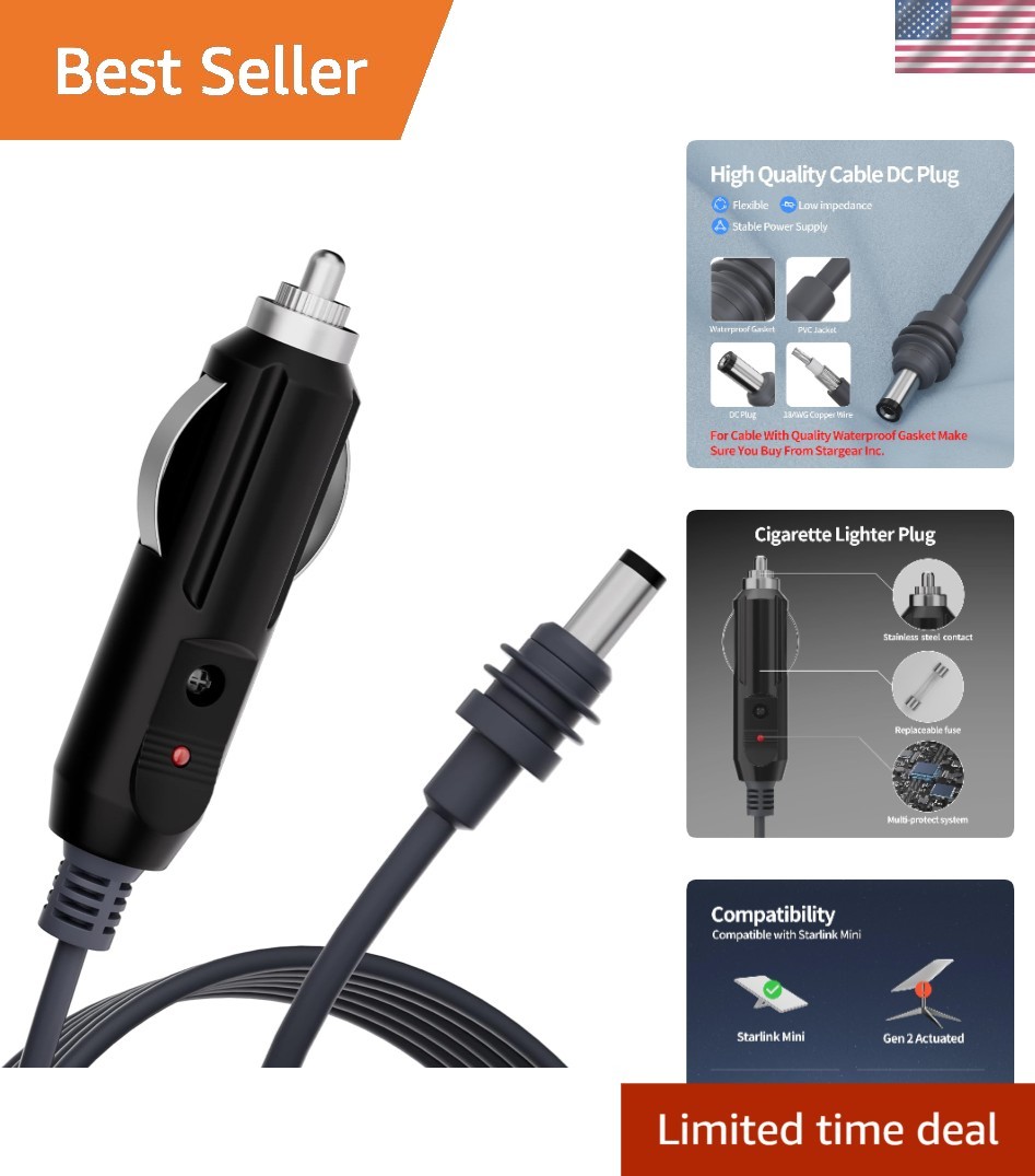 10FT Starlink Mini DC Power Cord – Plug & Play Car Adapter with Safety Features