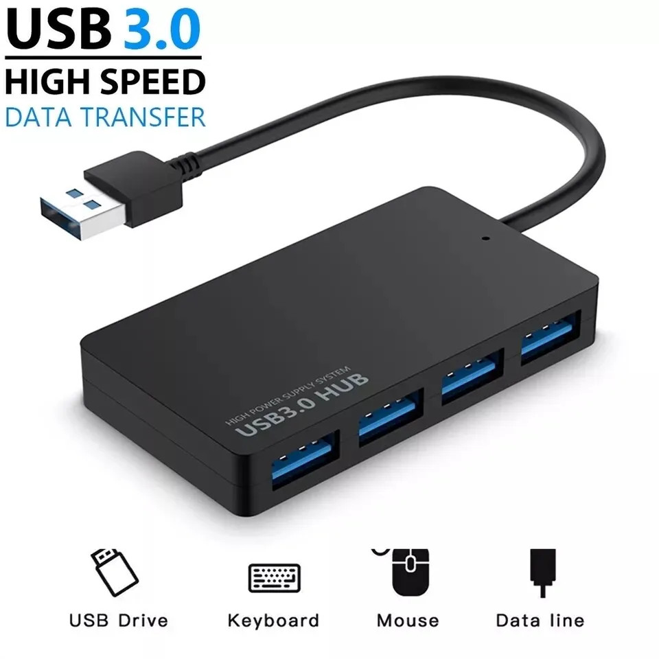 USB Hub 7 Port On/Off Switch High Speed Splitter AC Adapter Cable PC Laptop Lot