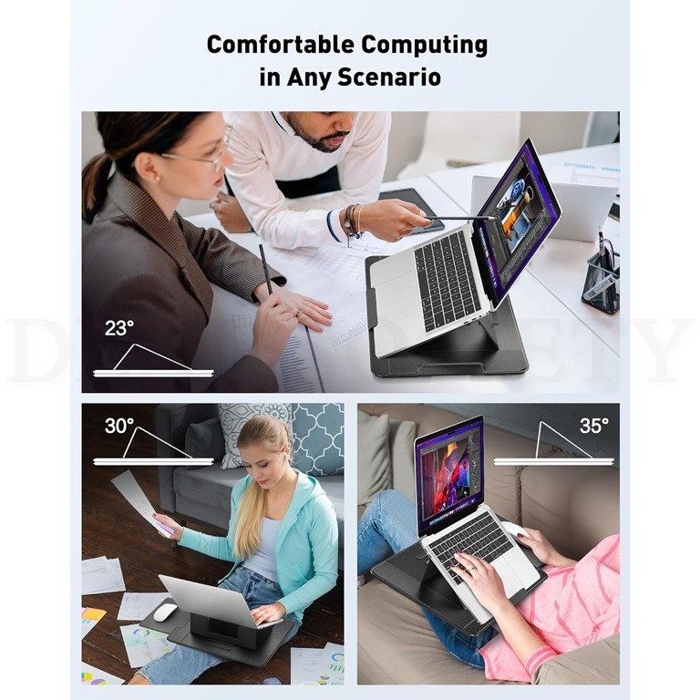 AboveTEK Adjustable Laptop Lap Desk 3 Ergonomic Angles PU Leather Black