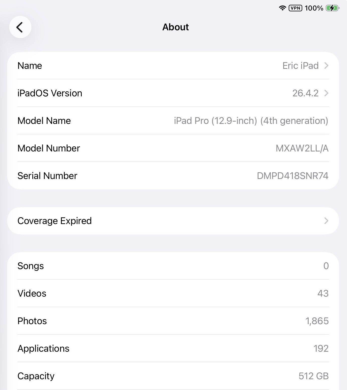 iPad Pro 12.9 4th Gen. 512 Memory Capacity WI-FI, GREAT SHAPE