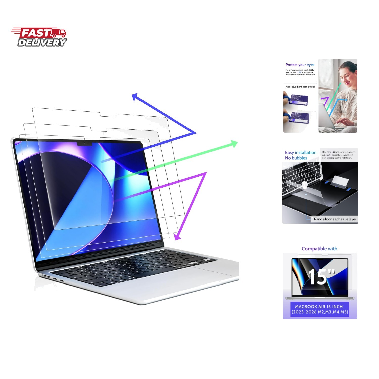 3-Pack Anti Blue Light Screen Protector for MacBook Air 15 Inch2023-2026, M2 …