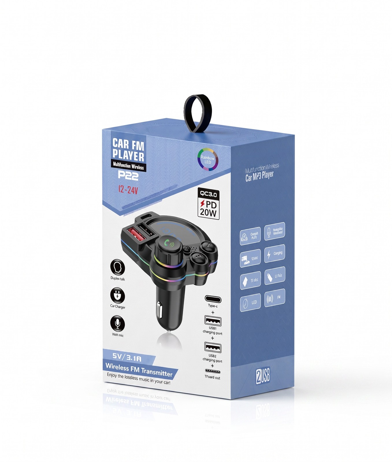 Bluetooth 5.3 Car Wireless FM Transmitter Adapter Hands Free Calling MP3 Player