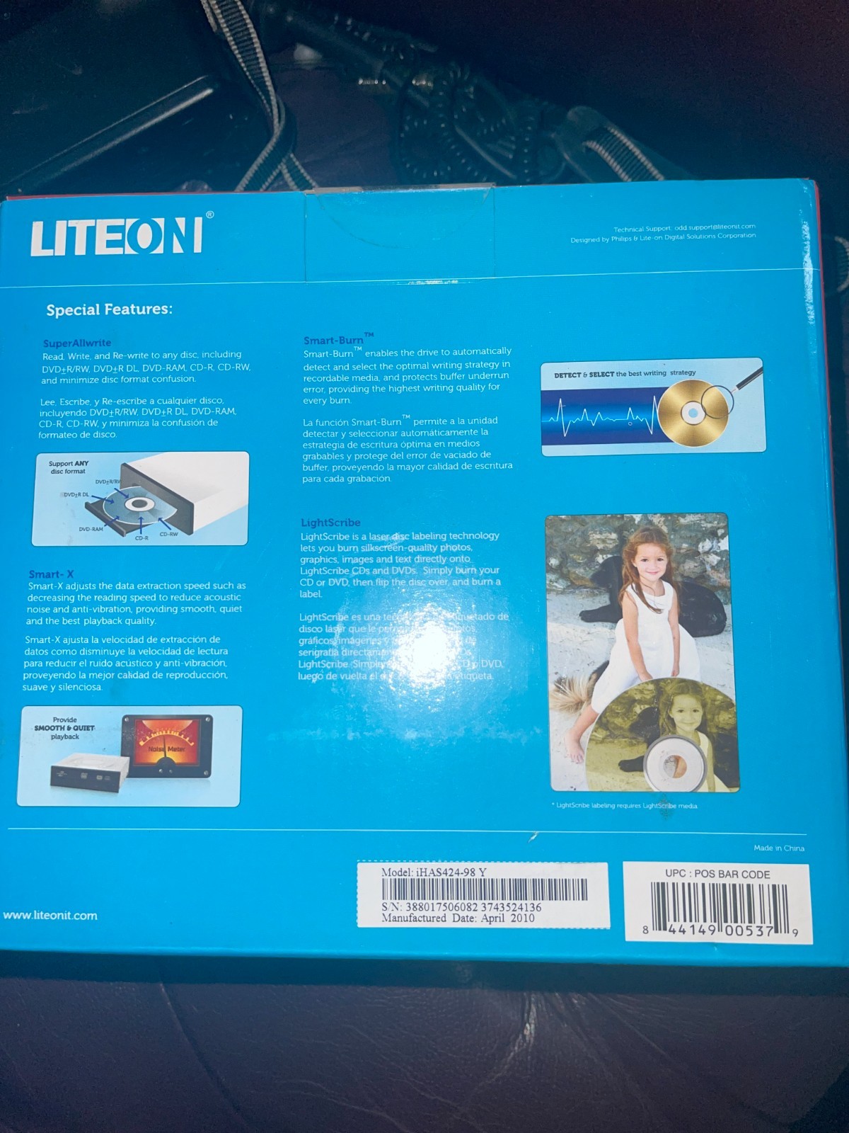 Lite-On iHAS424-98B 24x Internal SATA DVD/CD Writer RW Smart Burn – Sealed Box