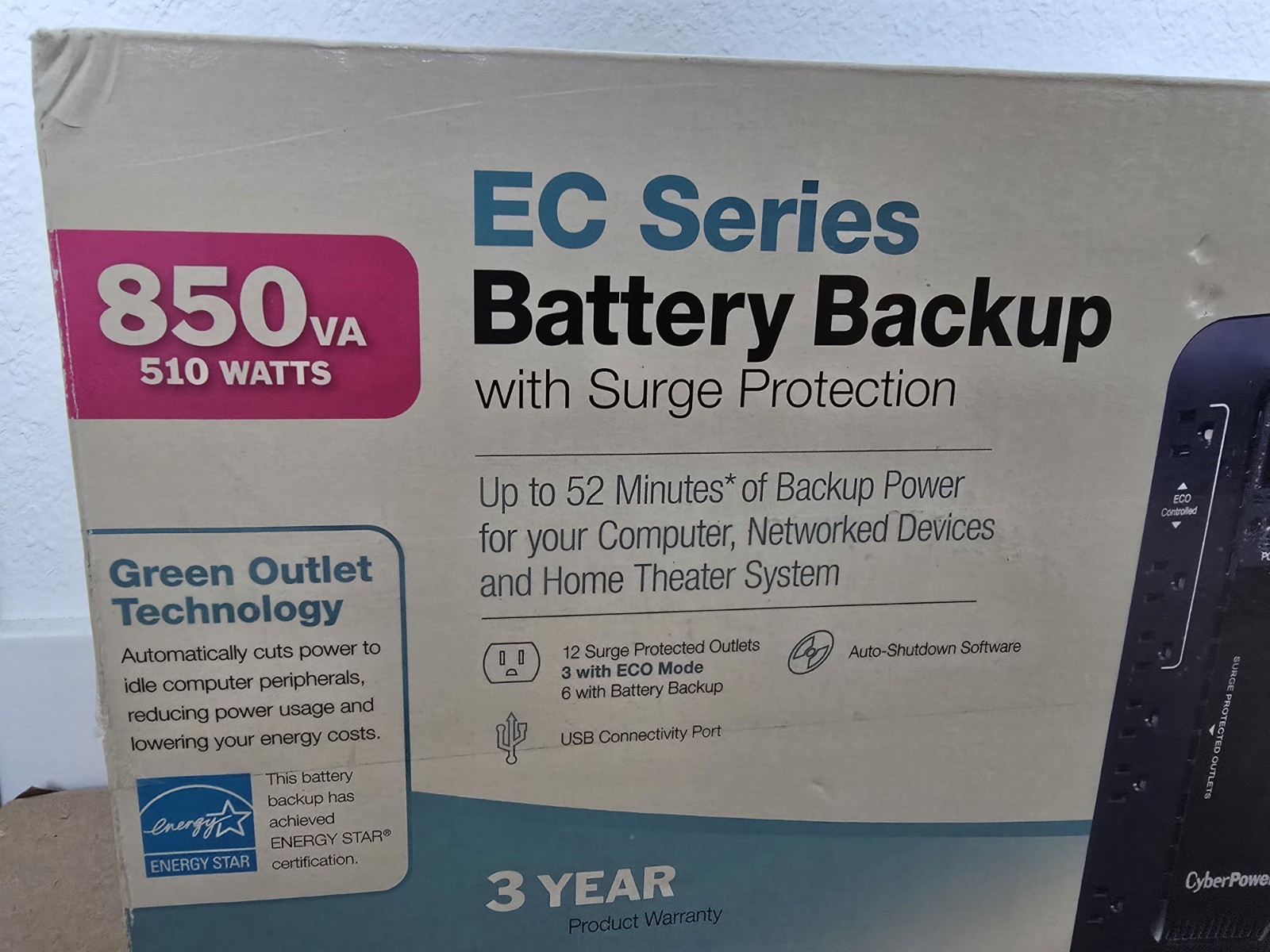 EC850LCD Ecologic UPS Battery Backup and Surge Protector, 850VA/510W, 12 Outl…