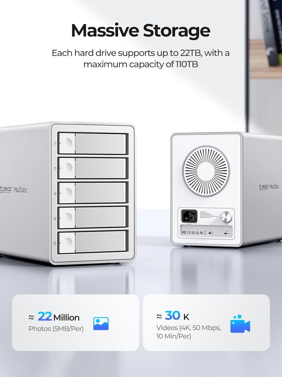 ORICO Daisy Chain 5 Bay Hard Drive Enclosure Alu Das 110TB for 3.5-inchs HDD Fan