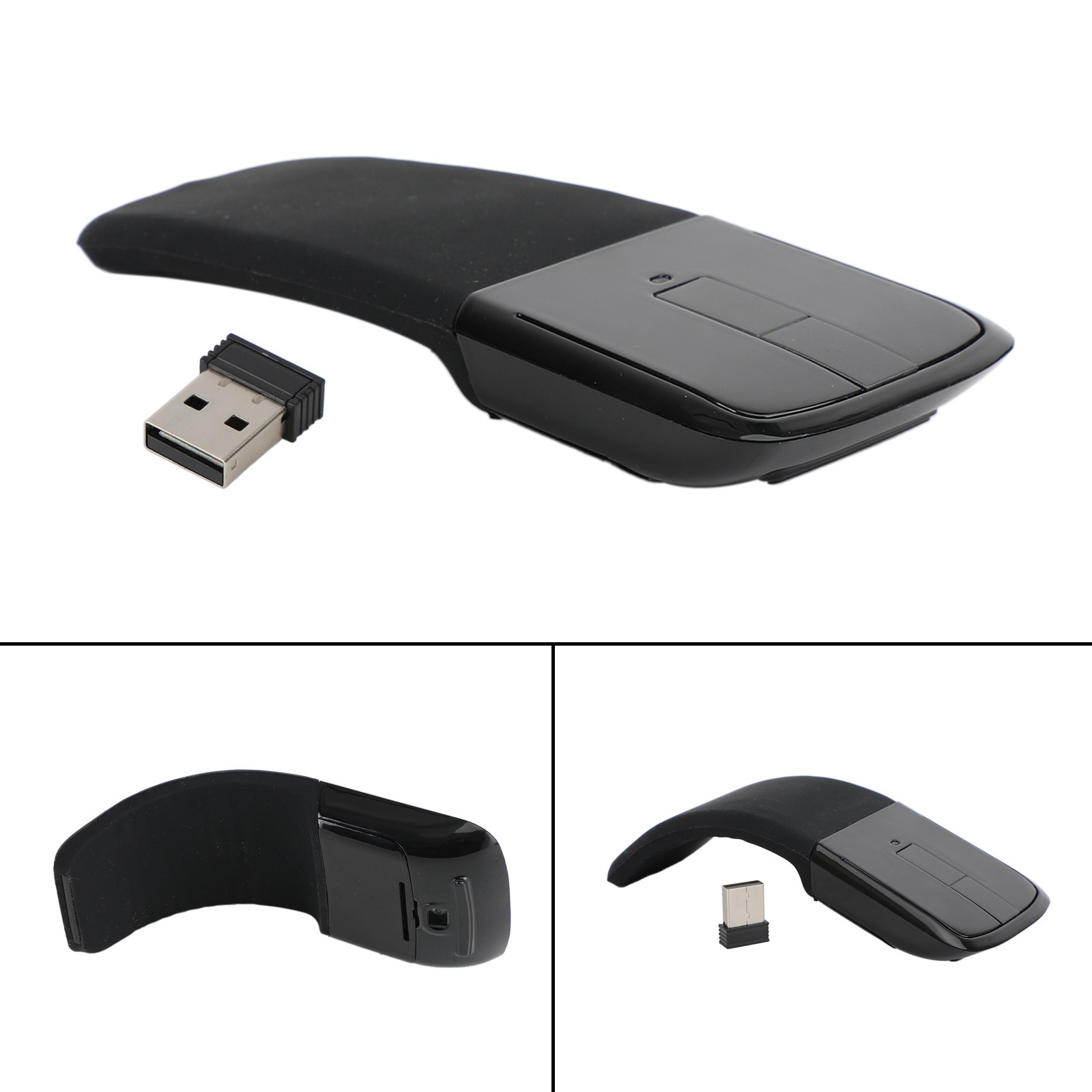Wireless Mouse with USB Mini Folding Mouse 2.4GHz Arc Optical Touch Mice Black💯
