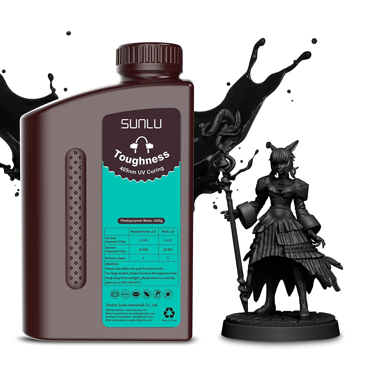 SUNLU High Tough Flexible Resin 1KG,3D Printer Resin,405nm UV Curing,Flexible