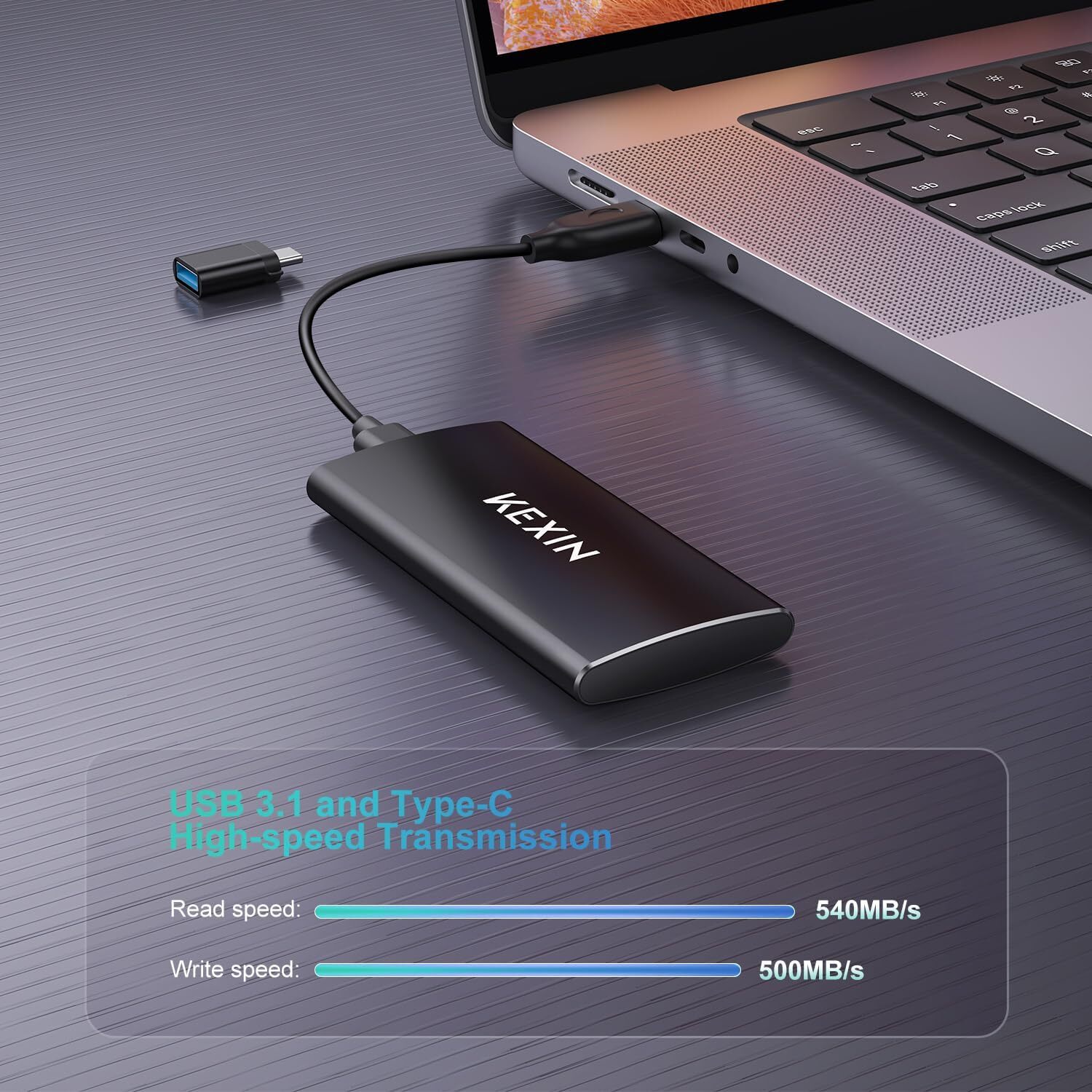 KEXIN External SSD USB-C Portable SSD USB 3.0 1TB Solid State Drive to 500MB/S