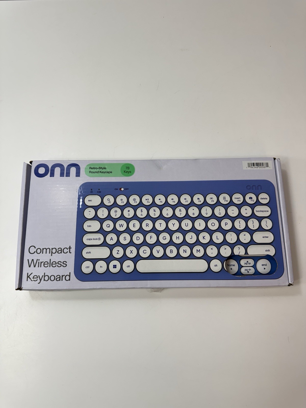 Onn Compact Wireless Keyboard, 78 Keys, Blue Retro Round Keycaps