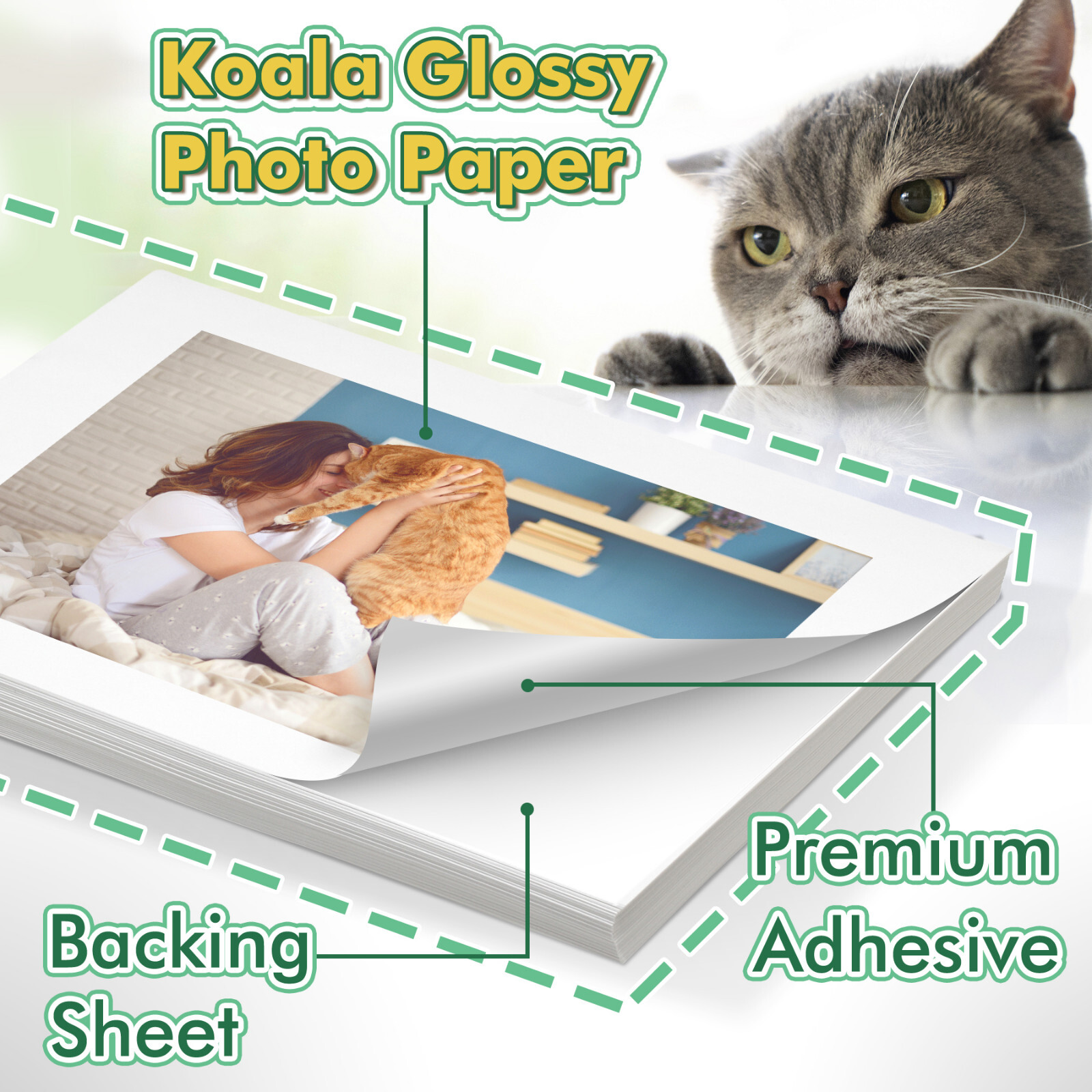 300 Sheets Koala Glossy Sticker Paper 8.5×11 for Inkjet & Laser Printers Label