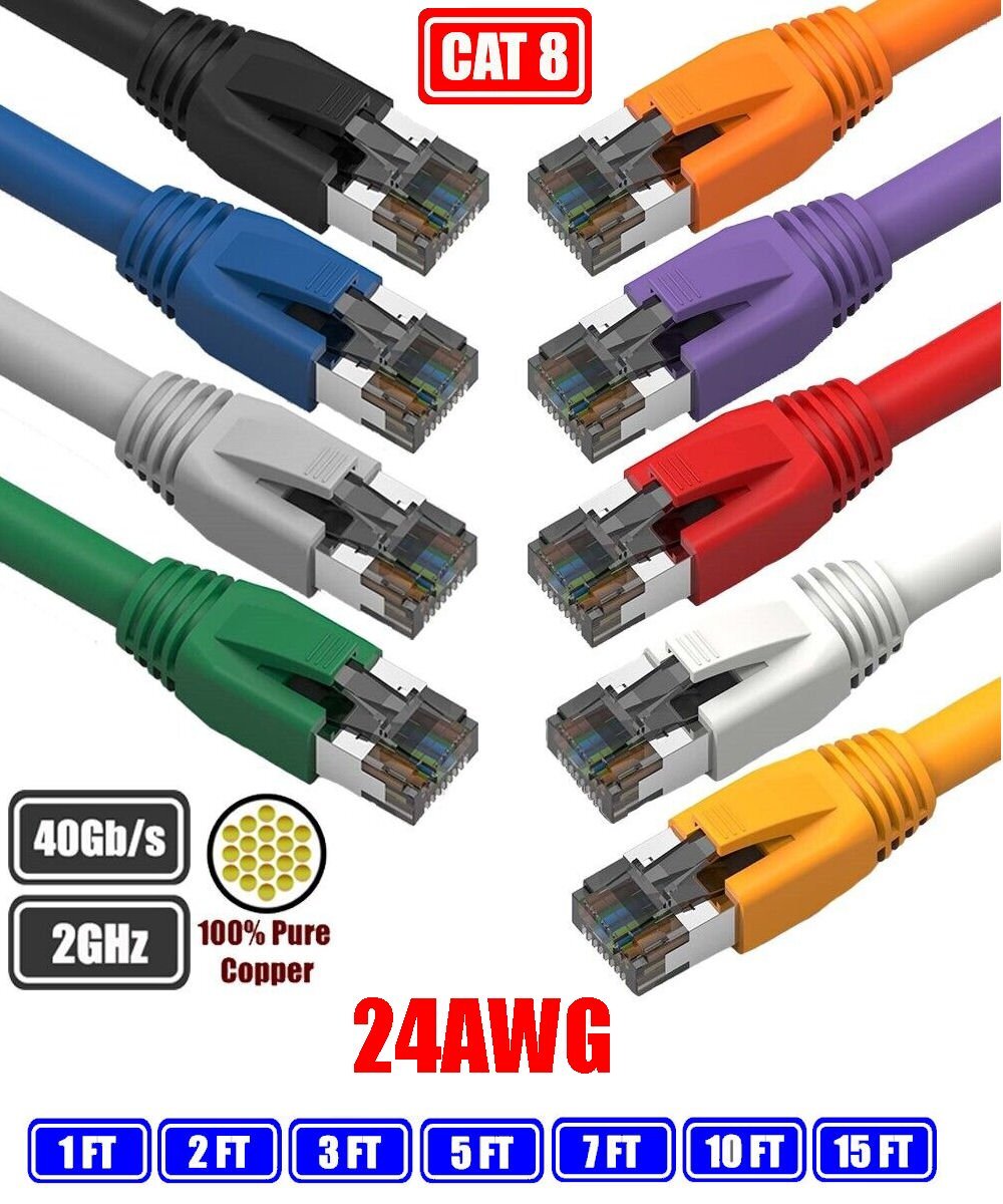CAT8 24AWG Premium Shielded RJ45 Ethernet Network Patch Cable 40G Pure Copper
