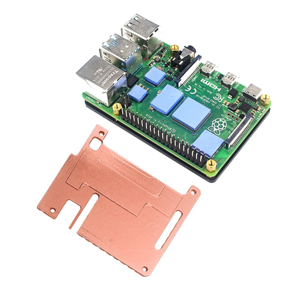 Thin Copper+Acrylic Heatsink Protective Passive Cooling Case For Raspberry Pi 4B