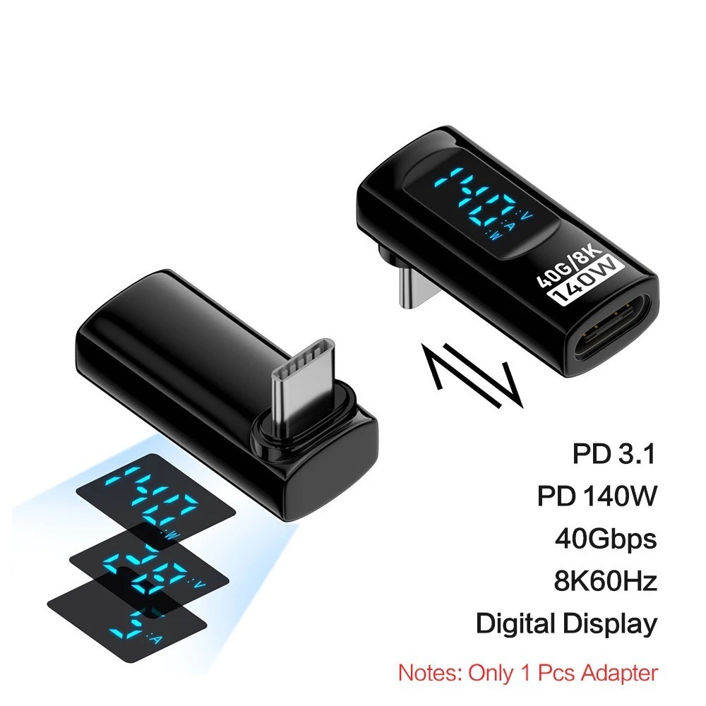 90 Degree USB C Adapter Right Angle U Shape 40Gbps PD 140W 8K Video Converter