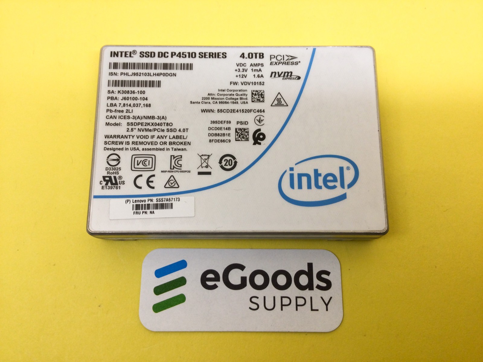 Intel DC P4510 Series 4TB PCIe3.0 NVME U.2 2.5in SSD SSDPE2KX040T8O