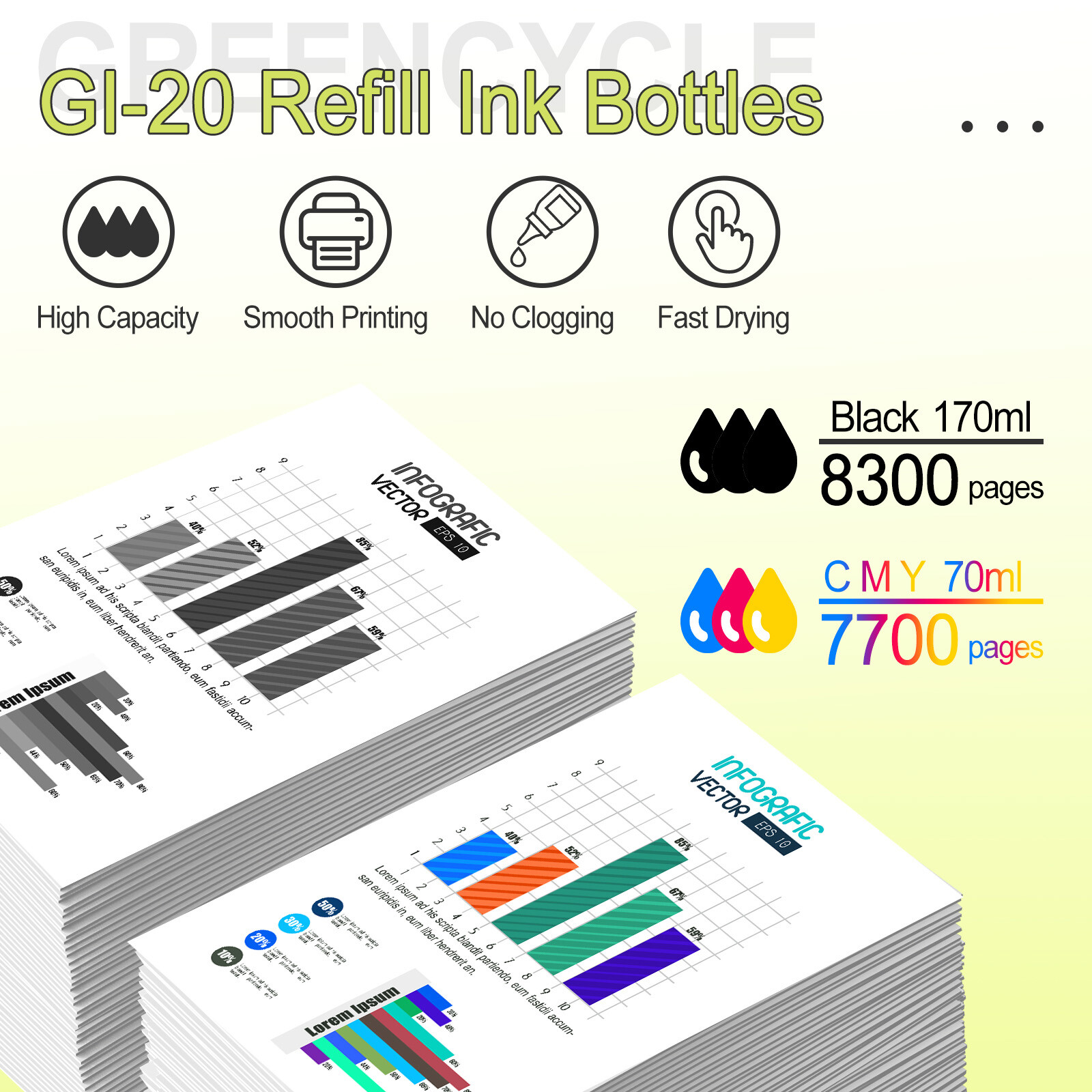 High-Quality GI-20 Compatible Ink – 210ml CMY Bottles for Canon MegaTank Printer