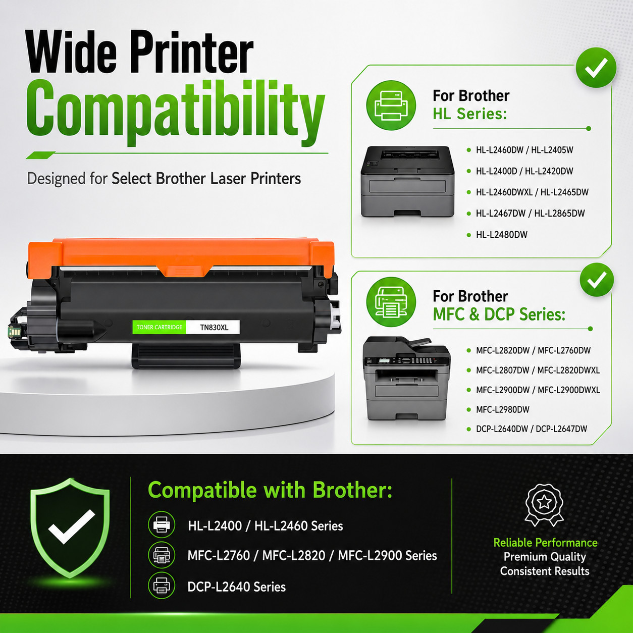 1PK TN830XL 830XL Toner Cartridge Compatible for Brother HL-L2400D HL-L2420DW