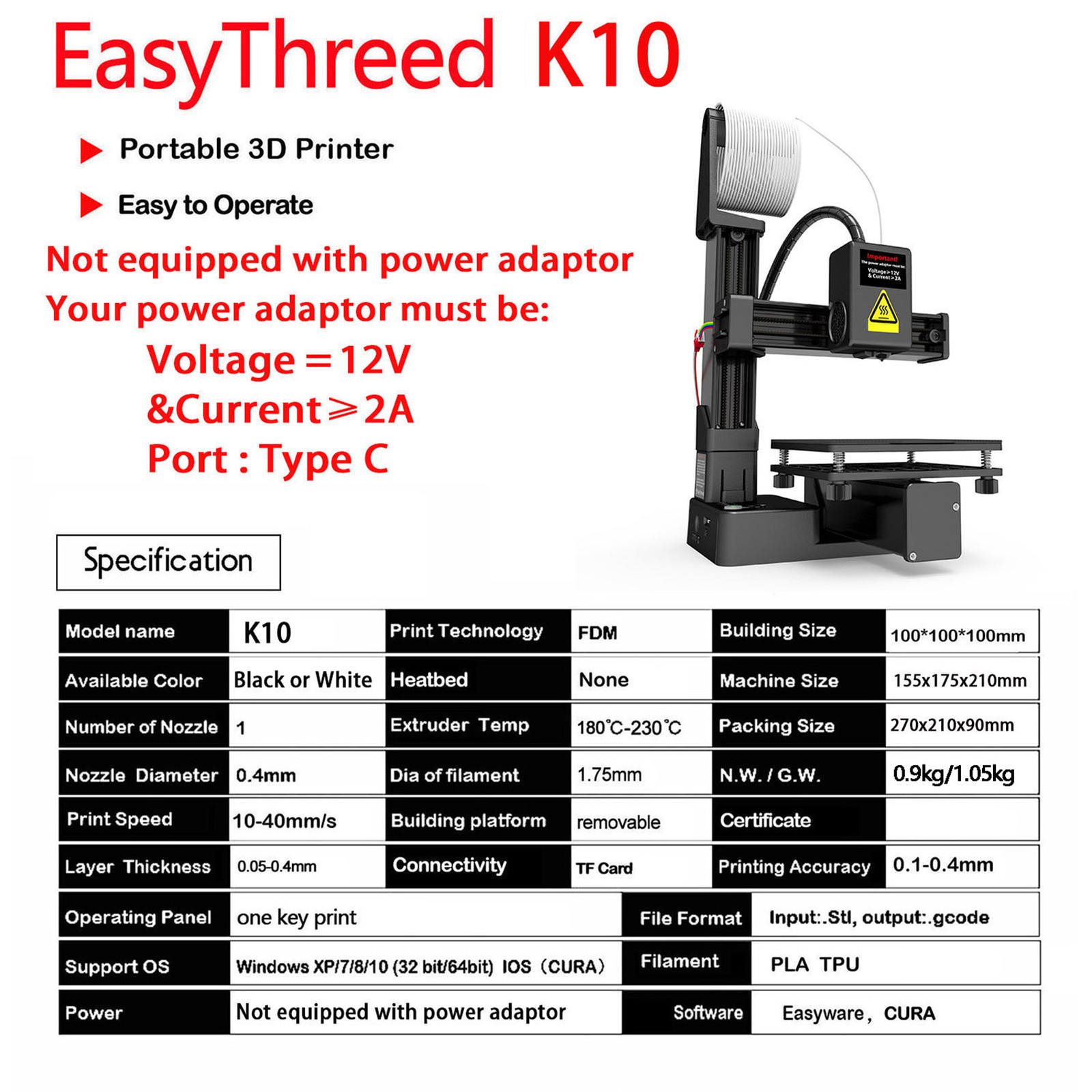 EasyThreed K10 Mini 3D Printer For Beginners 3D Printing Machine For Kids New