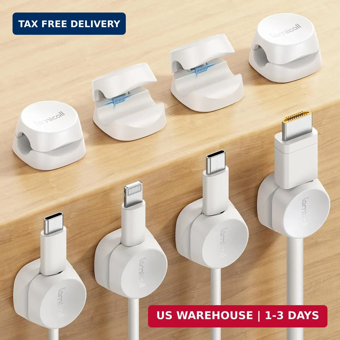 Lamicall 8 Pack Cord Organizer, [1s Lock] Spring Cable Management Clips – Adhesi