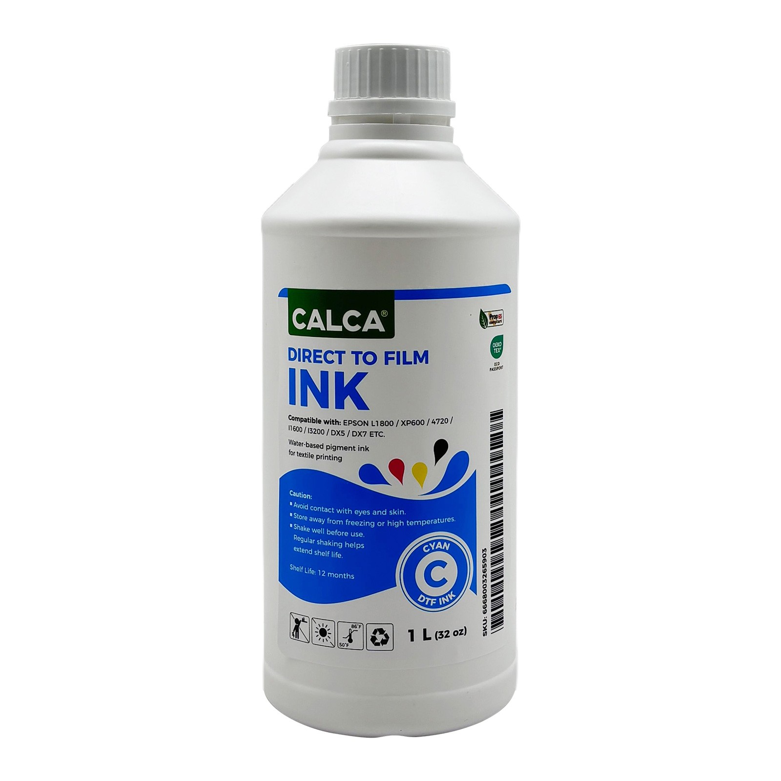 Local Pickup CALCA Water-based DTF Inks for Epson Printheads. 32 oz Bottle of 1L