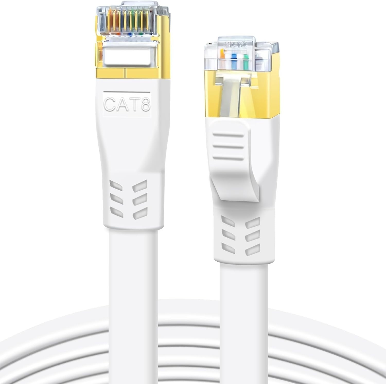 High Speed Cat 8 Flat Ethernet Cable 1.5ft White Network Cord RJ45 Gaming Modem