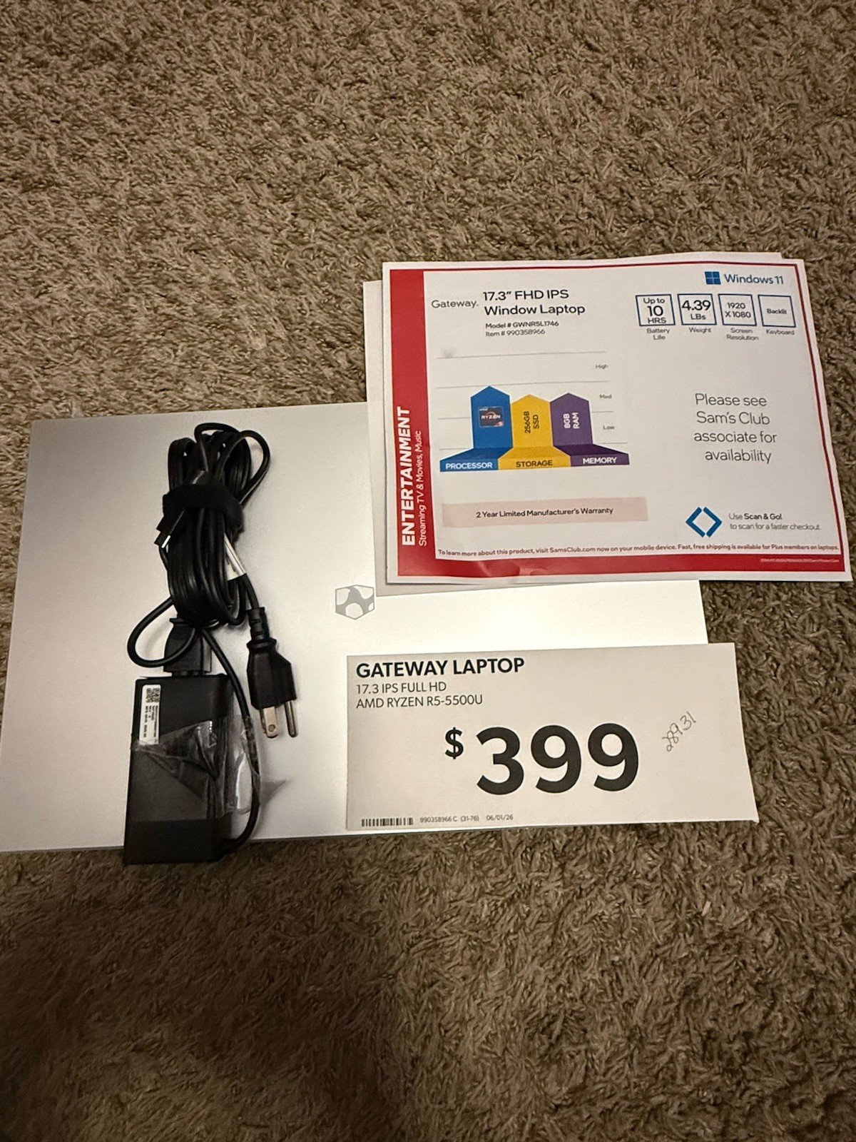 Gateway GWNR5L1746-SL 17.3″ FHD Ryzen 5 5500U 2.1GHz AMD Radeon Grapics Win 11