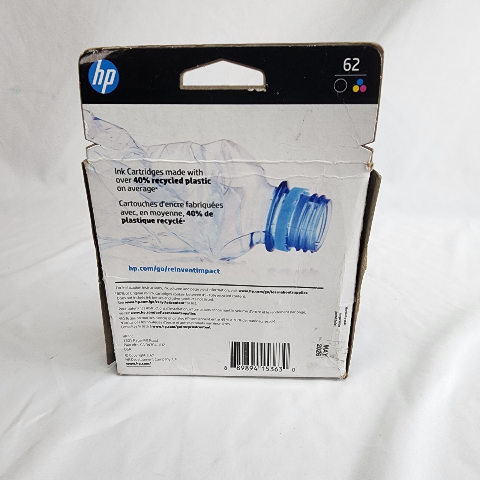 Genuine HP 62 Black & Tri-Color 2-Pack Ink Cartridges N9H64FN#140 New