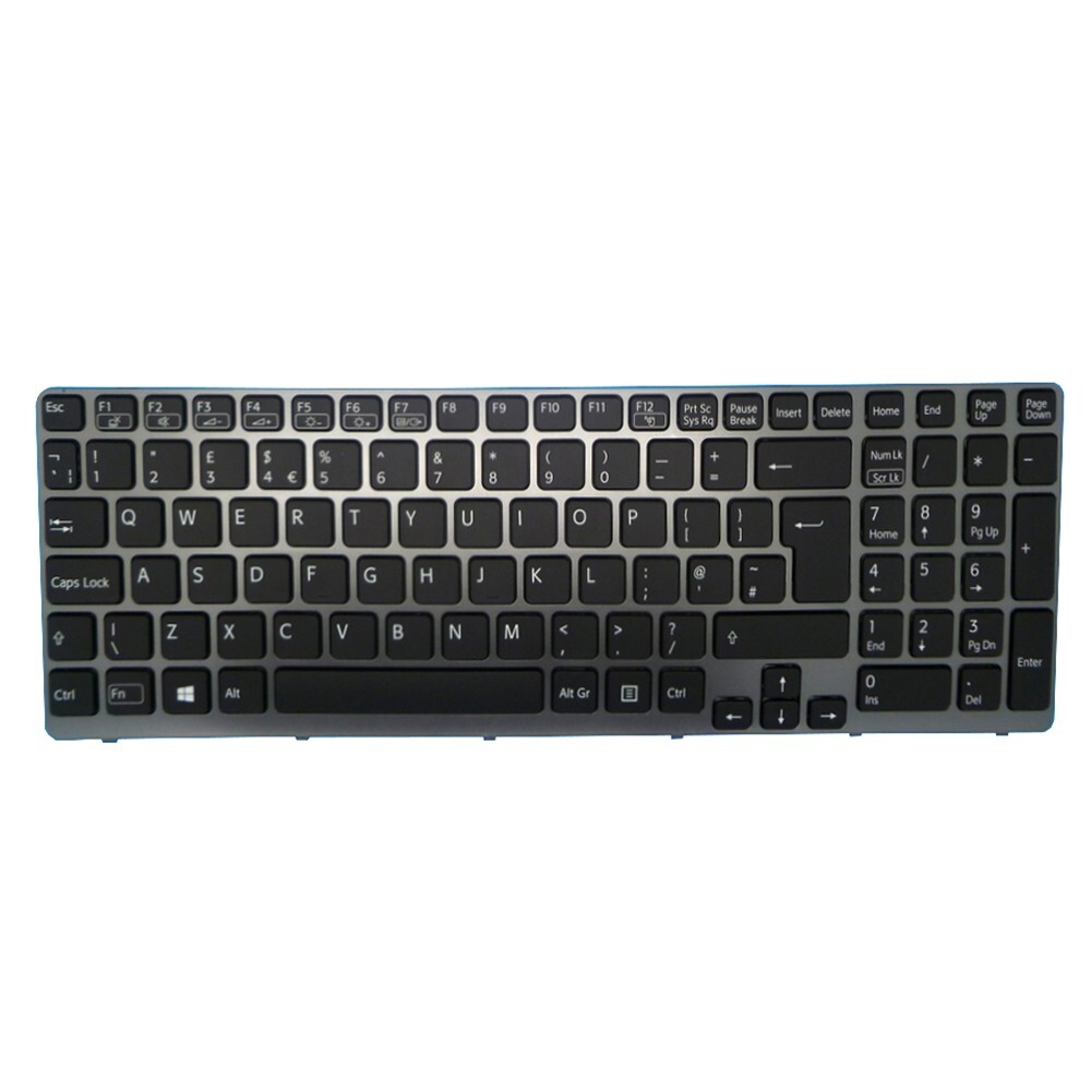 United Kingdom UK Laptop Keyboard For SONY VAIO SVE15 Black With Gray Frame New