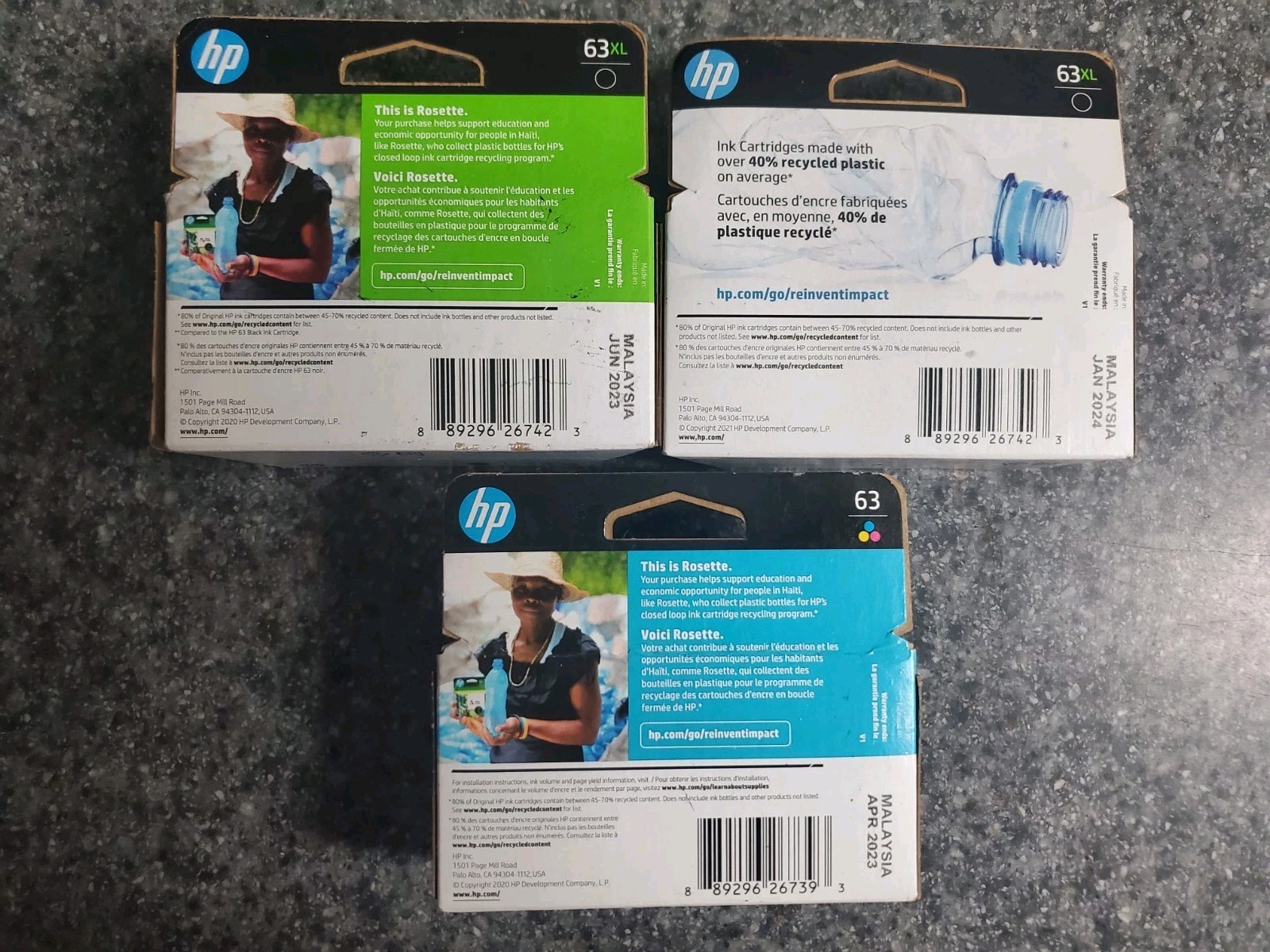 New HP (2) 63 XL Black Ink + Tri-Color Cartridge High Yield OEM Sealed 3 TOTAL