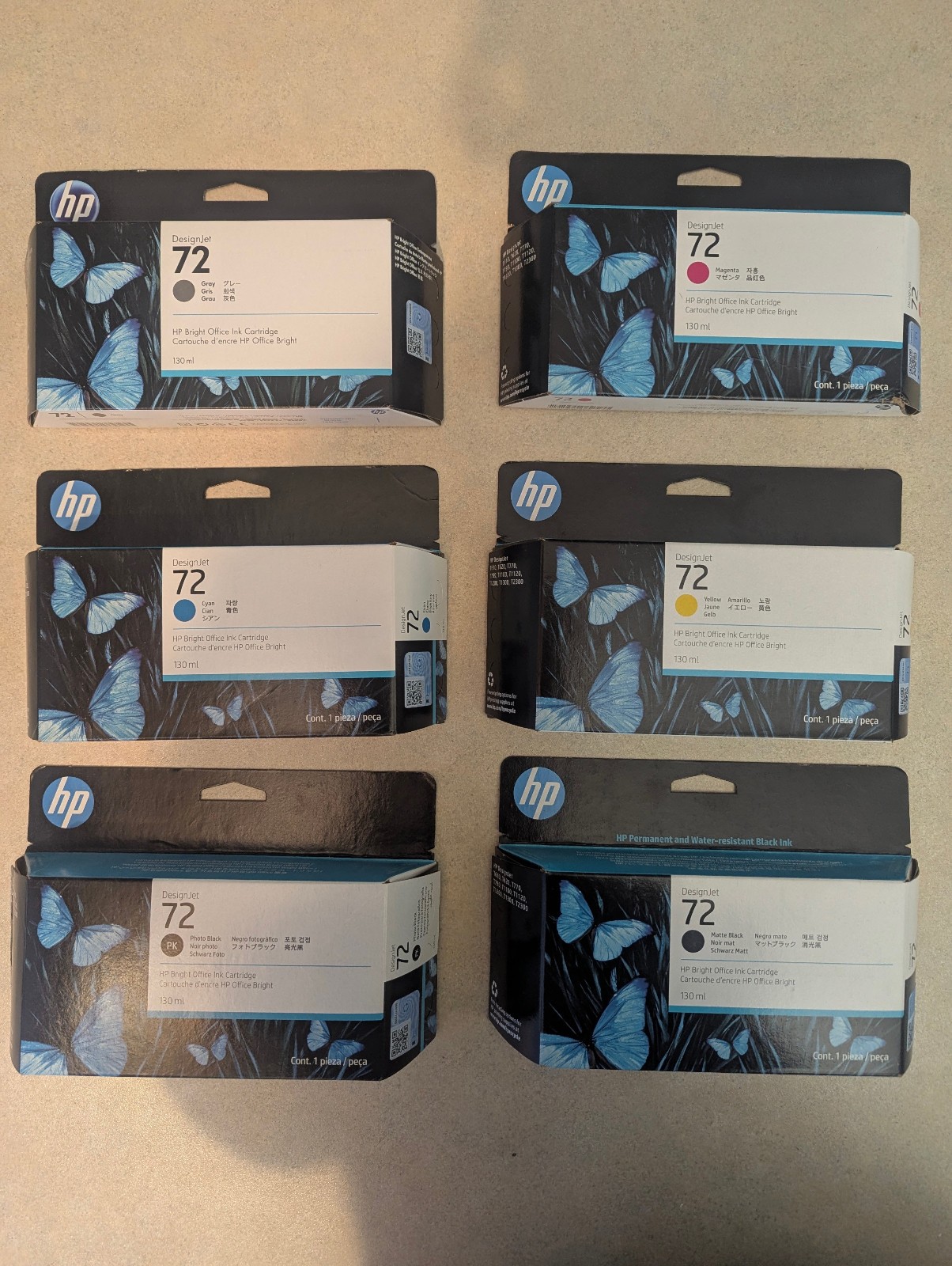 HP – DesignJet 72 6 Colour Set GRAY/MAGENTA/YELLOW/CYAN/MATTE BLACK/PHOTO BLACK