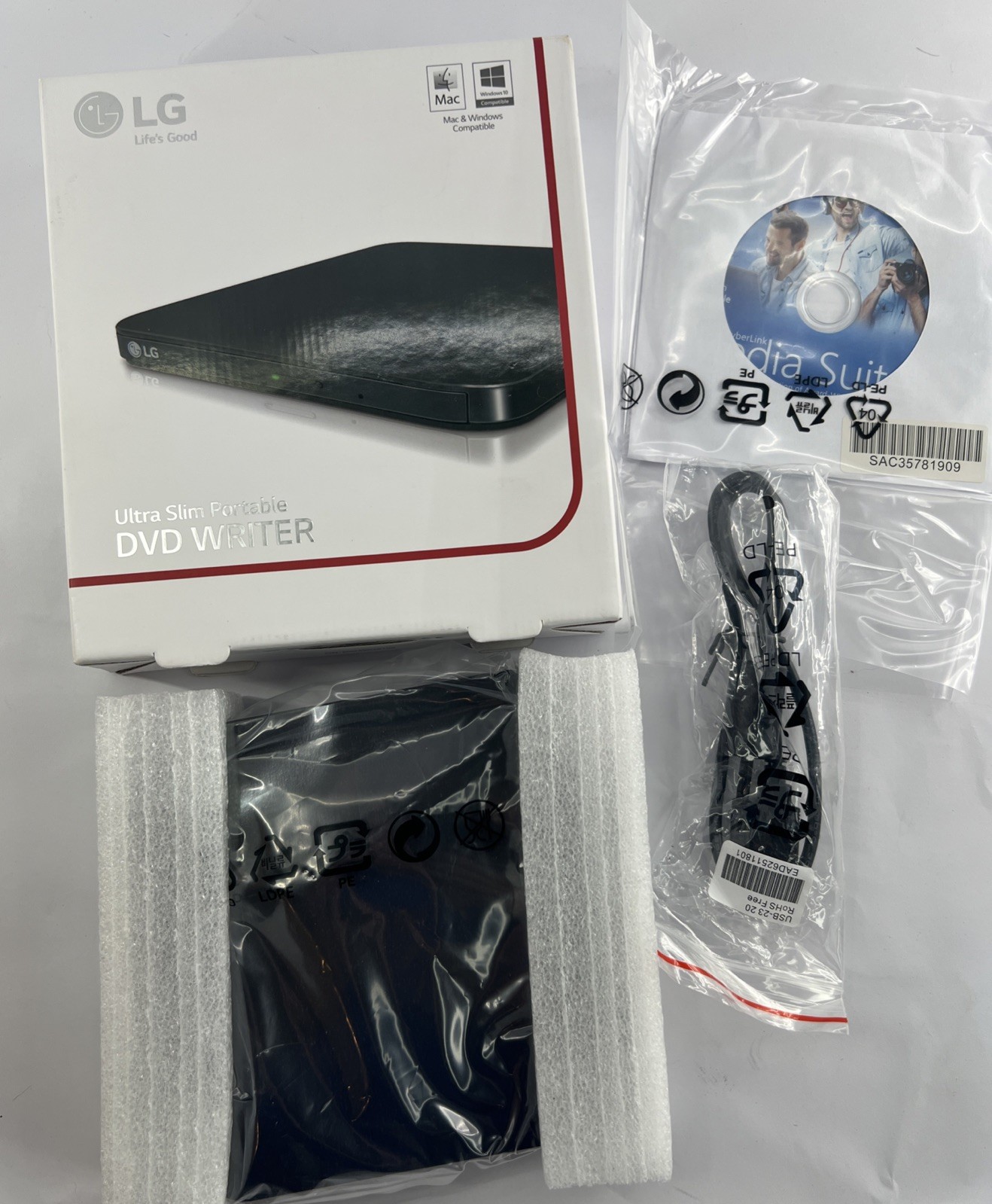 LG SP80NB80 Ultra Slim Portable DVD Writer External Drive Mac Windows New Open