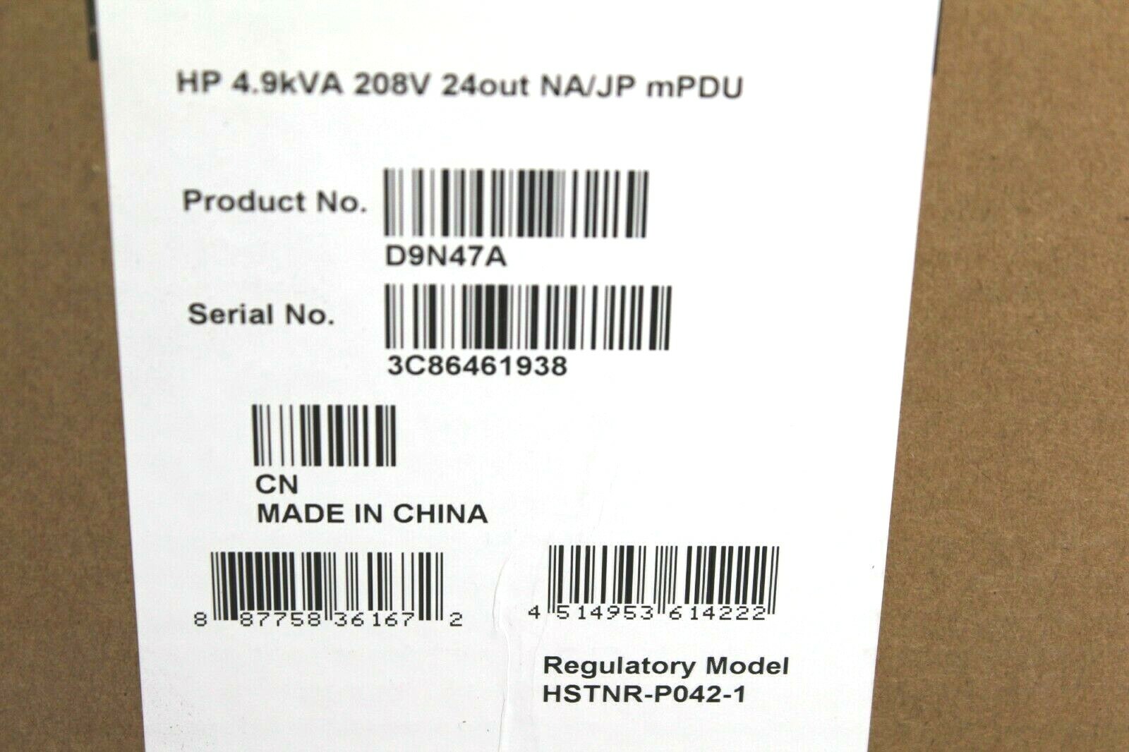 D9N47A, 726511-005, NEW HP MONITORED PDU 4.9KVA/L6-30P 24A/208V
