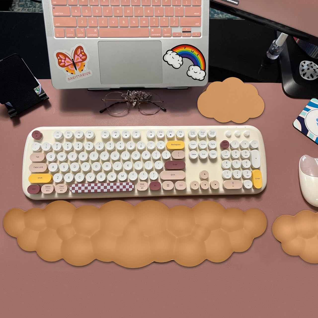 JIKIOU Upgrade Leather Cloud Keyboard Wrist Rest, 16.9×4.3×0.82 in, 10brown