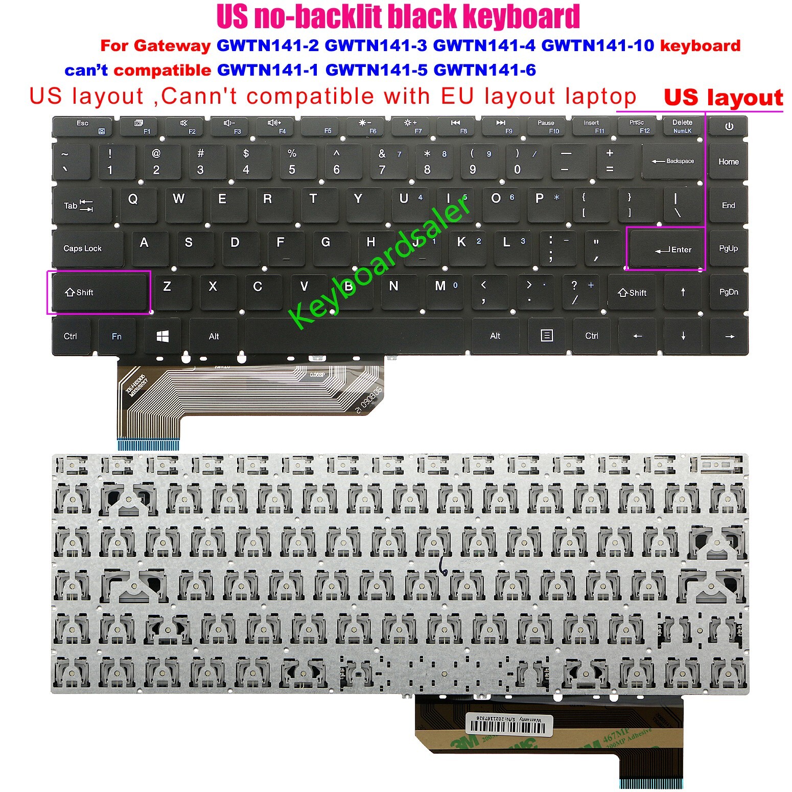 US Keyboard For Gateway GWTN141-10 GWTN141-10BL 10BK GWTN141-10GR GWTN141-10RG